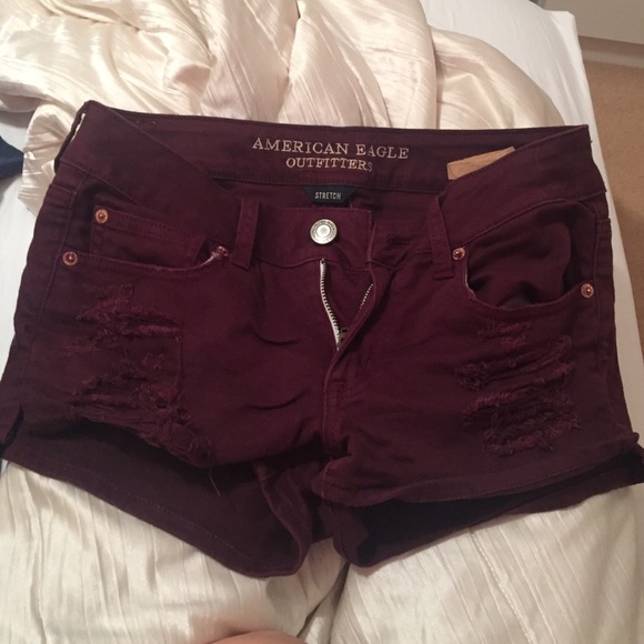 Maroon Ripped Low Rise Jean Shorts