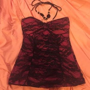 Pink and black lace halter