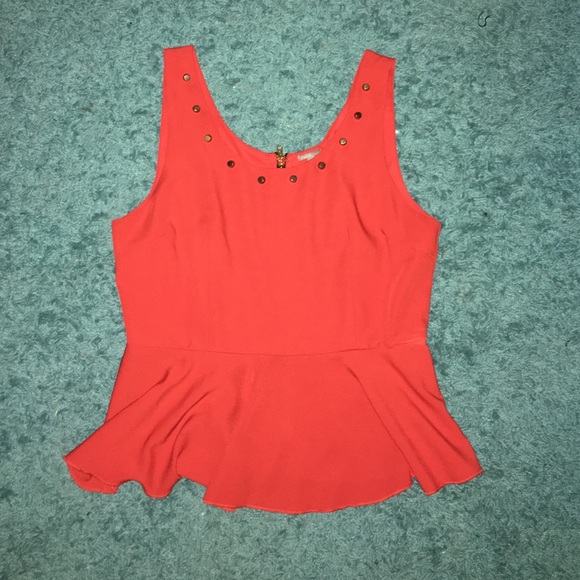 Zip-Up Peplum Shirt with Gold Studs
