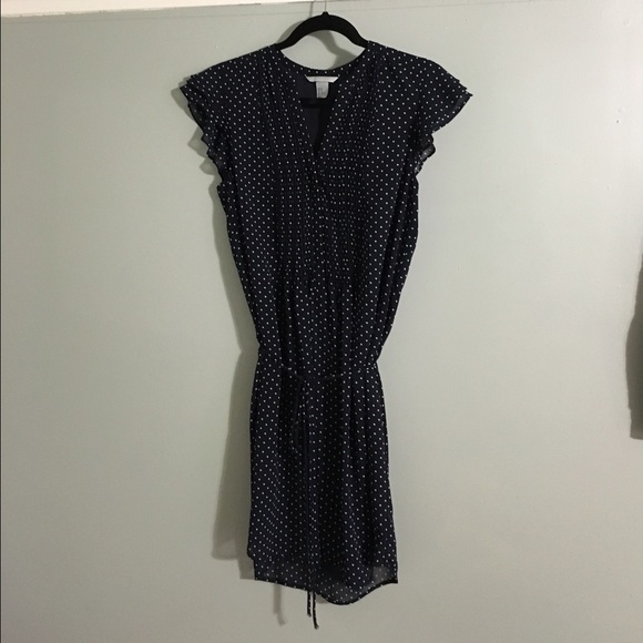 Blue polka dot navy blue dress.
