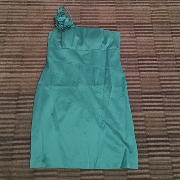 Teal one shoulder dress