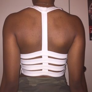 Cropped white T back shirt