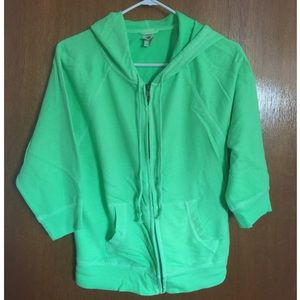 Green 1/4 sleeves zip up hoodie