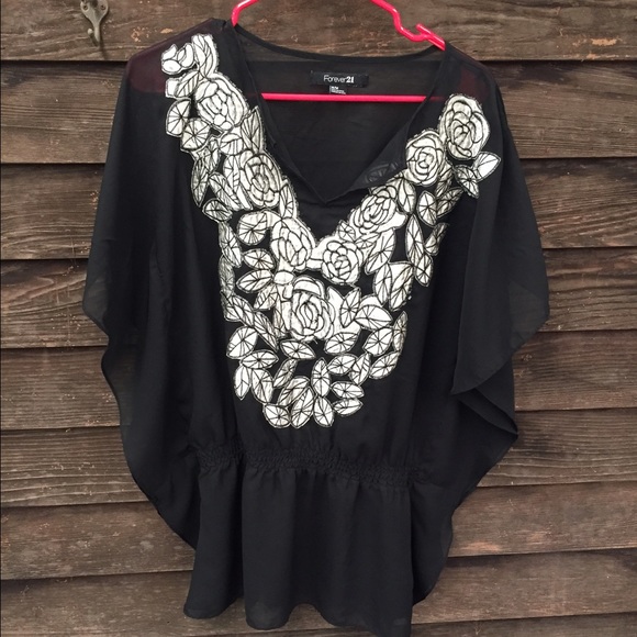 Black sheer butterfly shirt