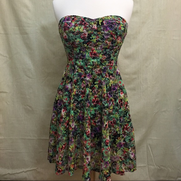 Material Girl Floral Strapless Dress Empire XS S - Picture 1 of 2