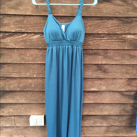Teal braided strap maxi dress