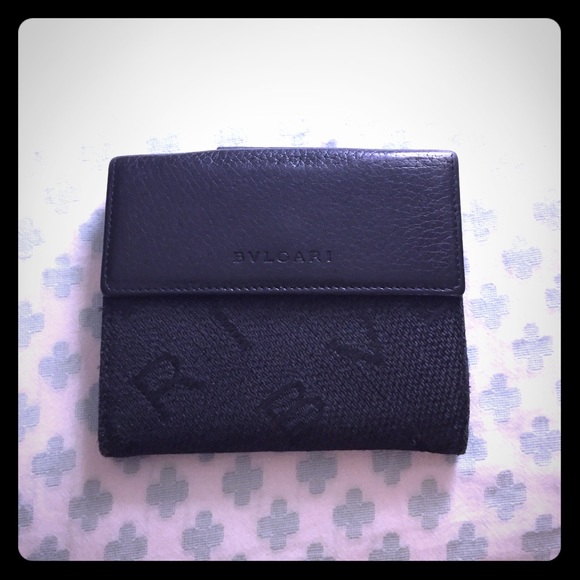 BVLGARI Black Leather/Canvas Logo Wallet