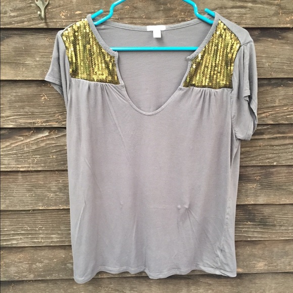 Gray scoop neck with gold sequin shoulders