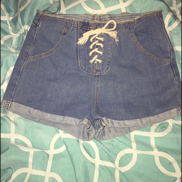 Vintage high waist lace up jean shorts HOT