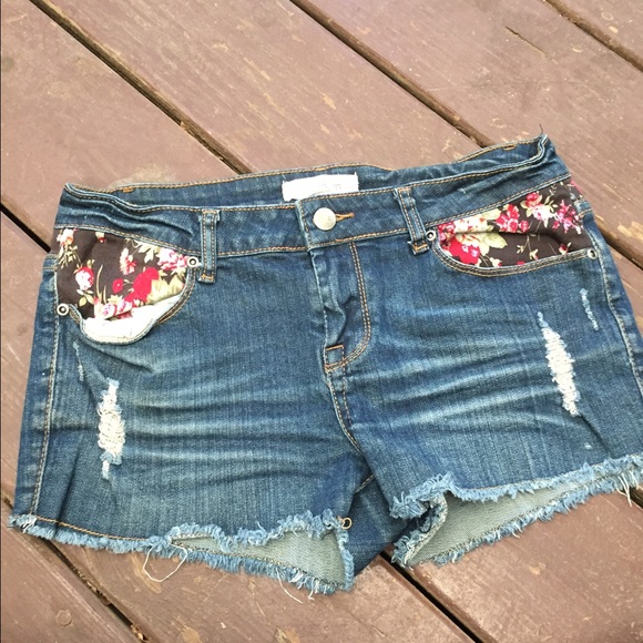 Floral denim shorts
