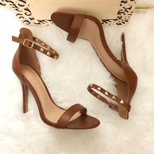 Ankle Strap Brown Stud Sandal Heels