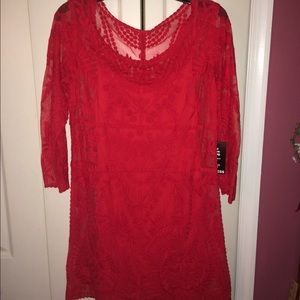 Lace shift mini dress.