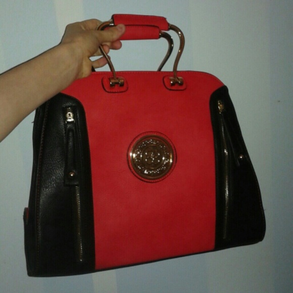 Faux leather red and black purse