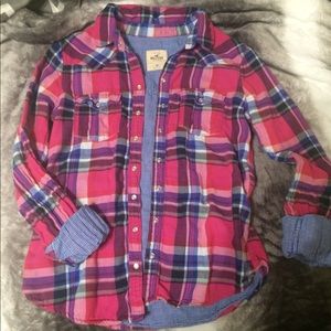 Blue and pink Hollister plaid top