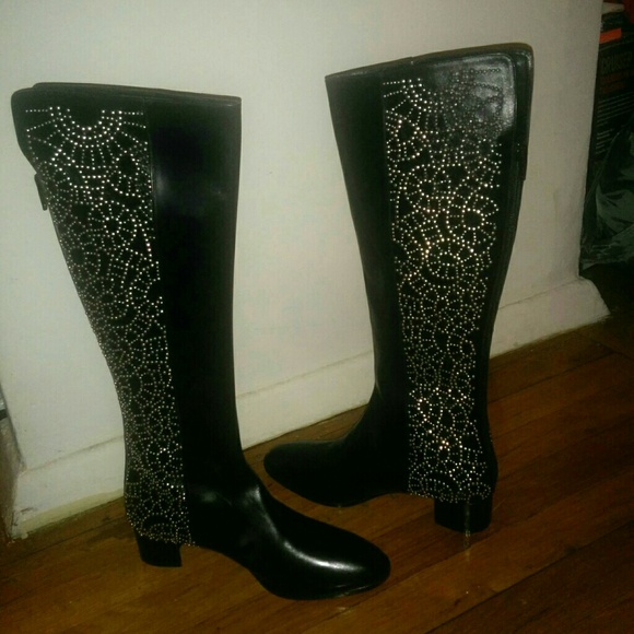 Manolo Blahnik Leather Studded Boots, NEW!