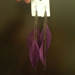 Purple feather earrings