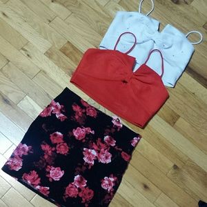 Red and White CropTop Floral Miniskirt