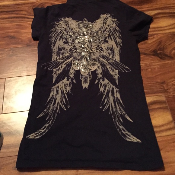 A black, half button up shirt, with collar - Picture 2 of 2