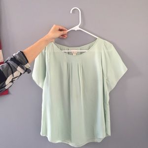 Anthropologie mint flutter sleeve blouse