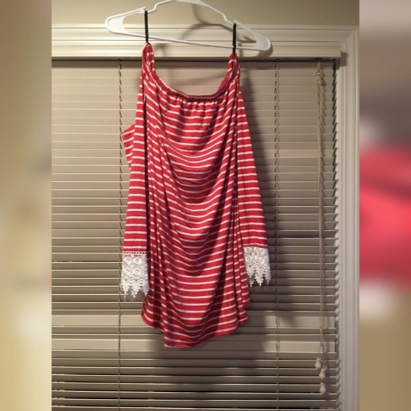 Red and White Flowy Shirt/Dress... Never Worn