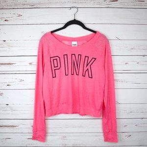 VS PINK Lace Back Long Sleeve Shirt