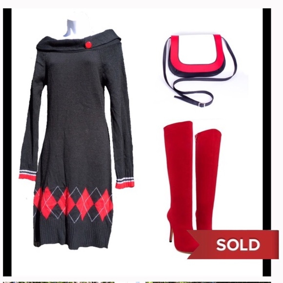 Derek Heart Dresses & Skirts - Cute Red and Black Derek Heart Sweater Dress