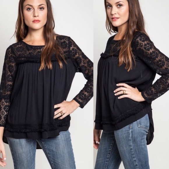 Tops - 🚨1 HR SALE🚨VALENCIA lace baby doll top - BLACK