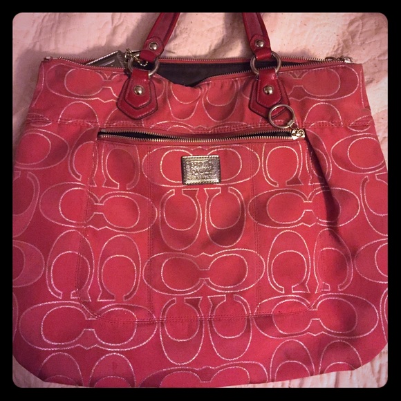 Authentic red Coach poppy tote