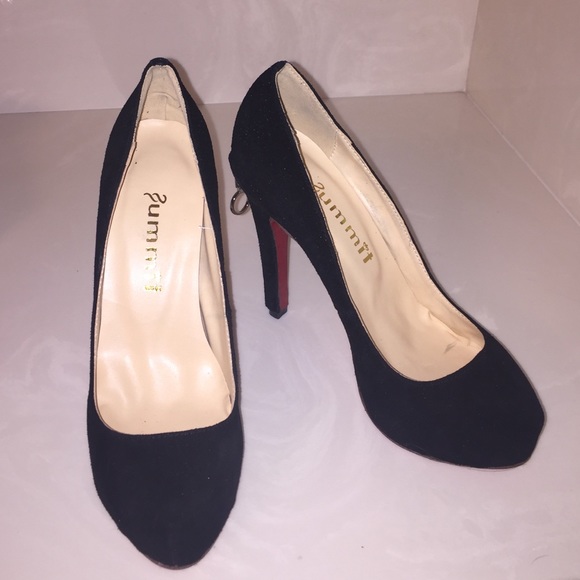 Black faux suede heels