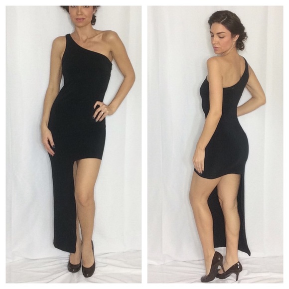 A unique boutique asymmetric black dress