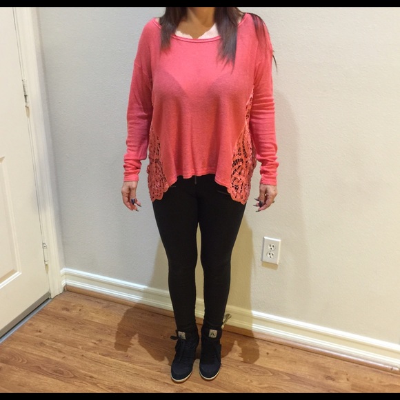 Free People Tops - Free People light sweater with detailed lace sides