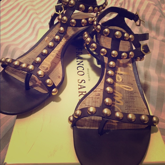 SAM EDELMAN brown sandals w bronze studs