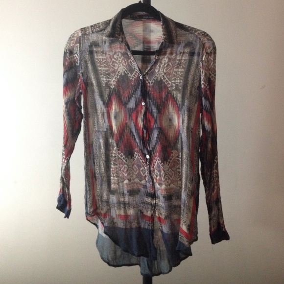 Zara Tops - Zara Boho Printed Chiffon Shirt