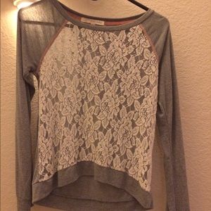 Grey and white lace long sleeve top