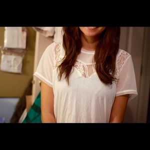 H&M white lace short sleeved top