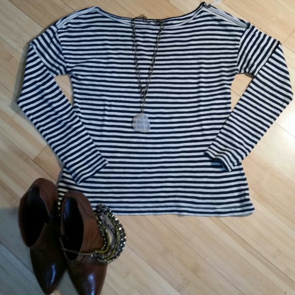 LOFT Striped Knit Shirt with Zipper on Shoulder