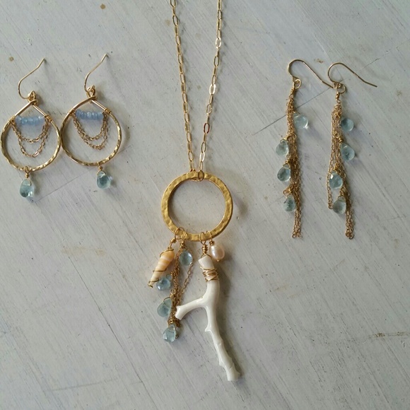 14K gold filled handmade earrings & necklace