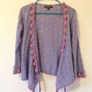 Betsey Johnson pastel knit rose open wrap sweater