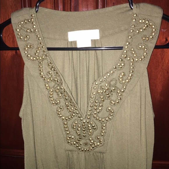 MIchael Kors Green with metal studs sleeveless top - Picture 1 of 3