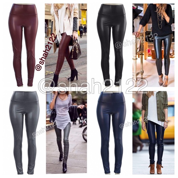 Faux Leather Legging High Waist Fleece Lined BLACK - Picture 2 of 4