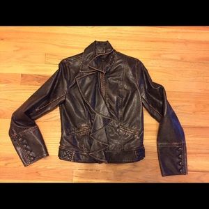 Jolt brown leather ruffle jacket. Never been worn.