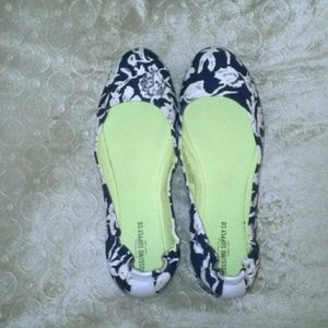 Blue and White Floral Flats