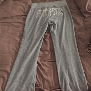 pink vs grey velour sweatpants