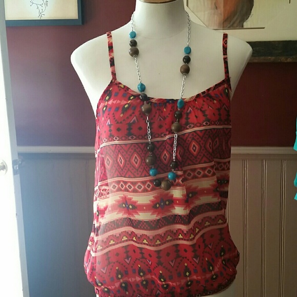 Charlotte Rousse tribal print, sheer tank.
