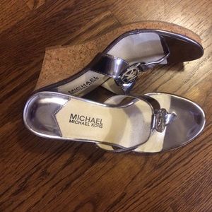 Michael Kors silver patent leather wedges