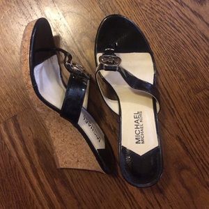Michael Kors black patten leather wedges