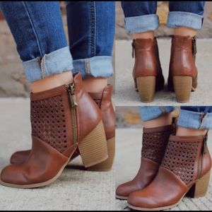 Brown Faux Leather Booties with side zipper