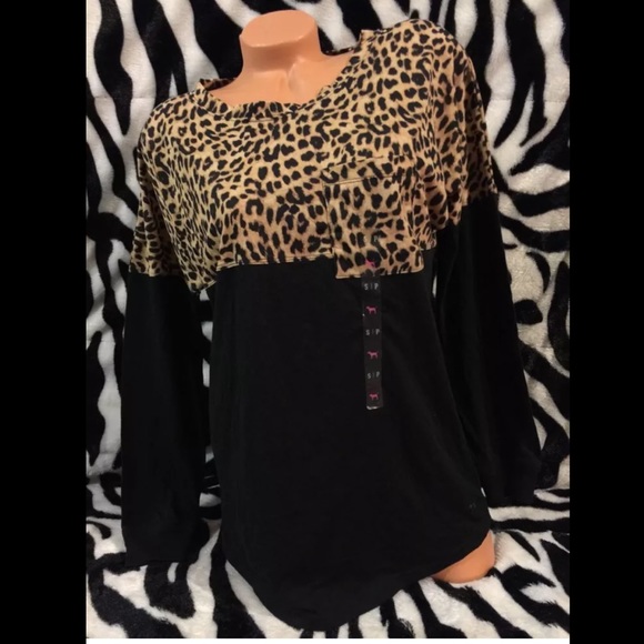 VS PINK Leopard Varsity Crew Tee Shirt (small)