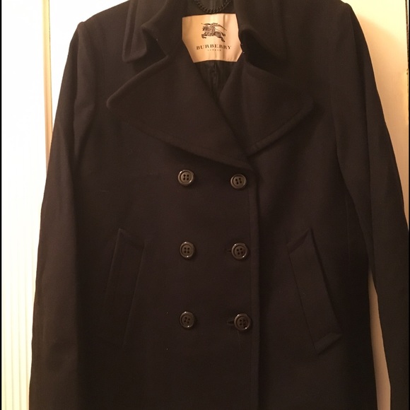 Authentic Burberry Black Wool Pea Coat