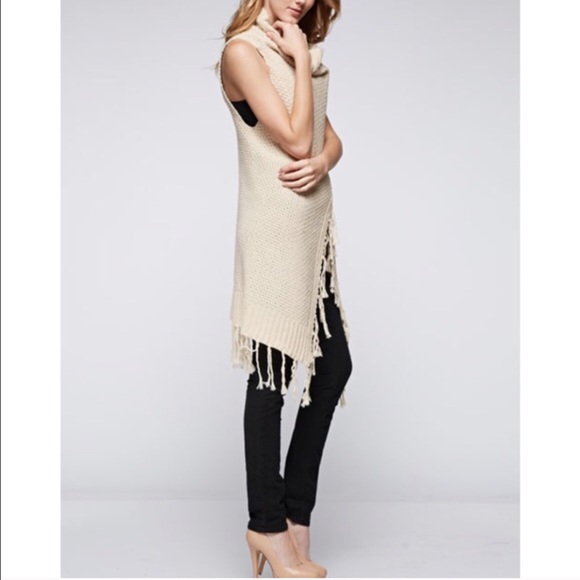 💠💠JACKIE draped vest w fringe accents - SAND - Picture 2 of 3